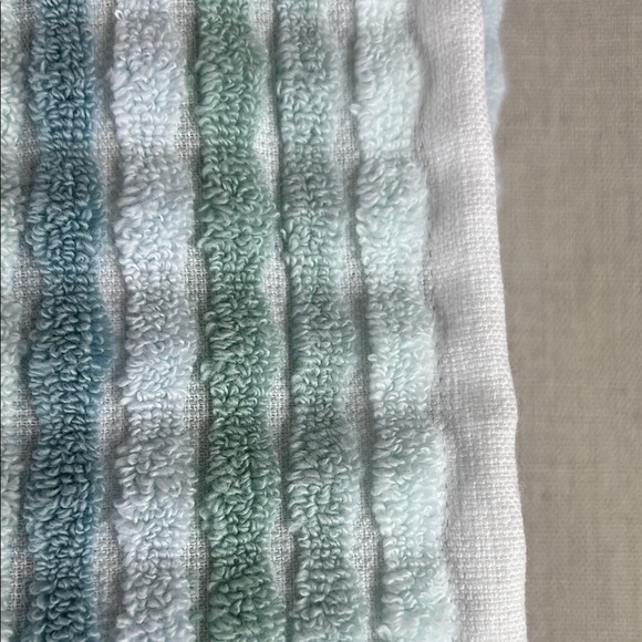 Caro Home Striped Bath Towels - Green Blue White Textured 100% Cotton 2 pc NEW - Picture 5 of 6